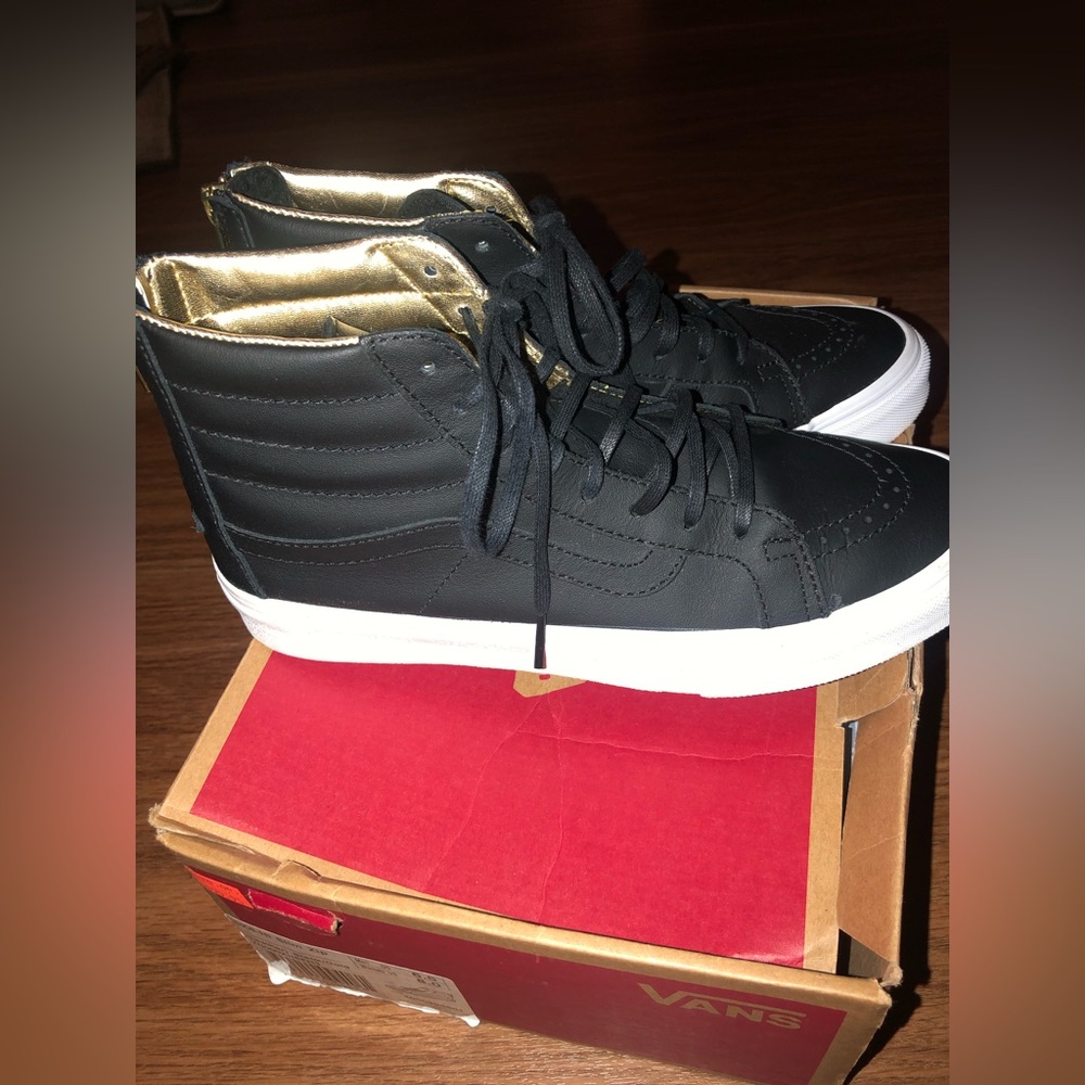 Vans Sk8-Hi Slim Zip Leather Black / Gold High-Top